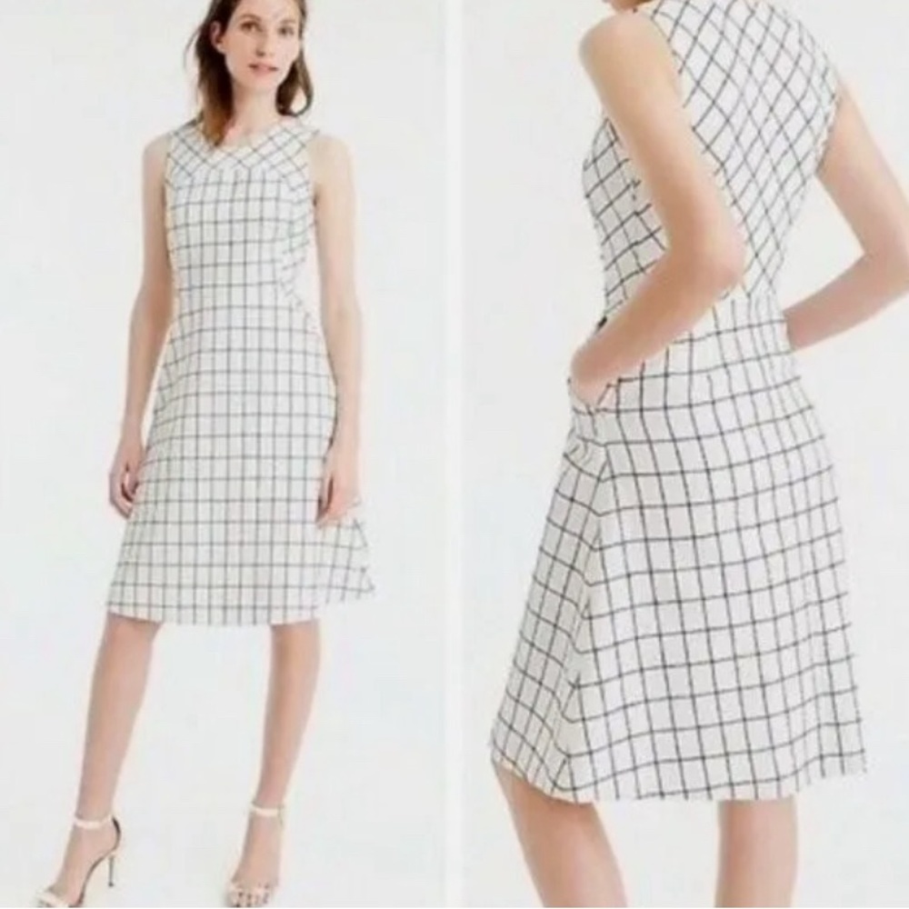 BNWT J. Crew White windowpane boucle midi dress 2P